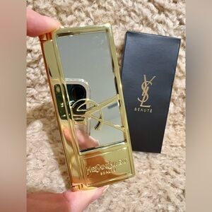 New in Box Yves Saint Laurent YSL Logo Beauté Gold Compact Luxury Travel Mirror